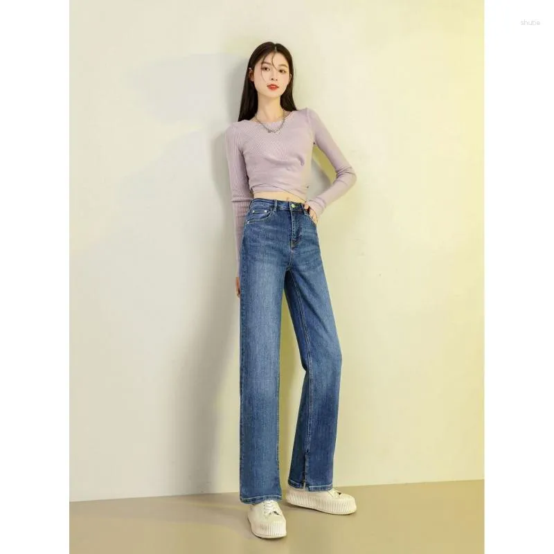 Dżinsowe dżinsy francuskie spodnie dżinsowe spodnie 2023 jesień elastyczne szczupły dopasowanie mody odchudzającego prosty podział