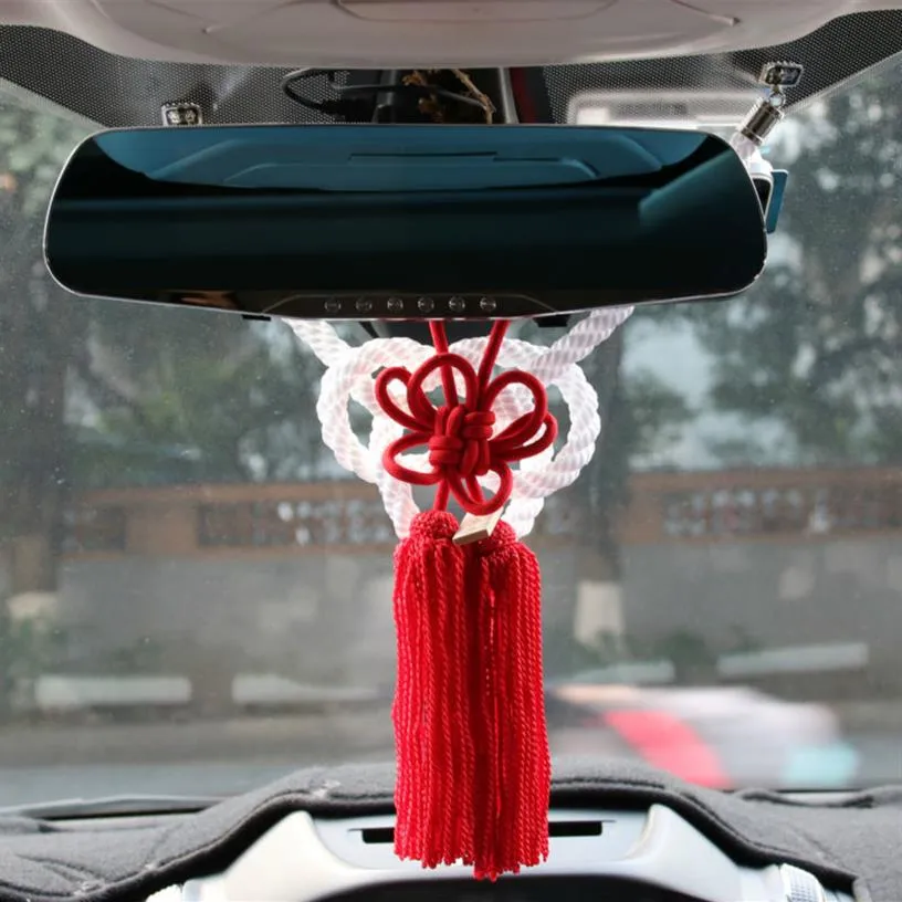 JP JUNCTION PRODUCE KIN TSUNA ROPE FUSA KIKU KNOTS FOR CAR REARVIEW MIRROR ORNAMENTS BLACK WHITE CHINESE MASCOT LUCKY CHARMS1240c