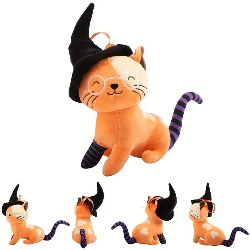 Plüschpuppen, 30 cm, Halloween-Katze mit Zaubererhut, Spielzeug, weich gefüllte Plüschpuppe, Tier für Kinder, Geschenke 230919