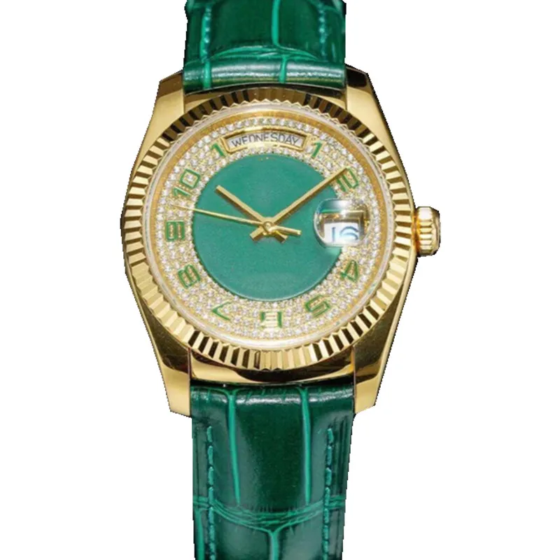 Diamant Montre Homme 40mm Montre-bracelet verte Montre-bracelet mécanique automatique Montre de Luxe Bracelet en cuir Montres-bracelets de mode Double Calendrier