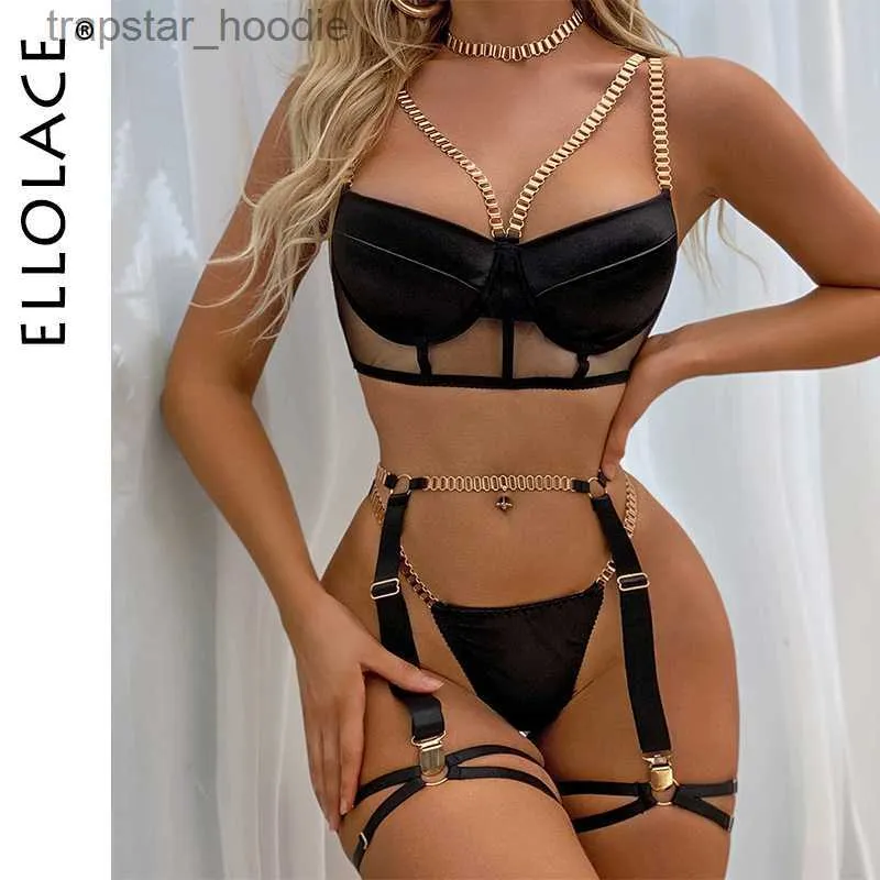 Sexy Set Ellolace Lingerie Met Kettingriem SexyPorn Ondergoed Vrouwen Body 6-delige Sensuele Erotische Sets Fijne Intieme Kousenband Sexy Outfit L230920