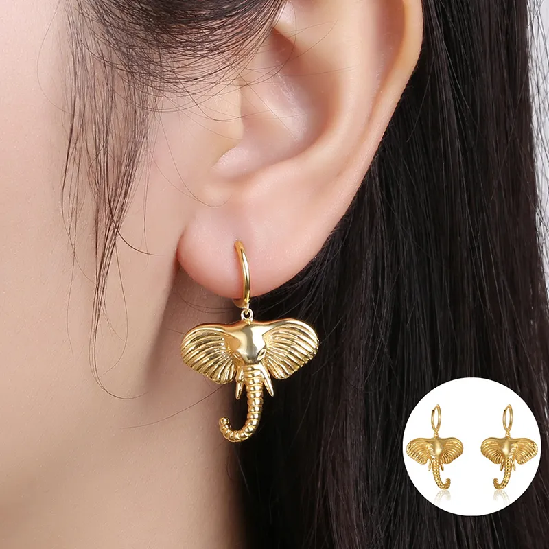 Stud Cute Small Animal Elephant Stainless Steel Ear Buckle Hoop Earrings For Women Female Pendant Trend Fashion Jewelry 230920
