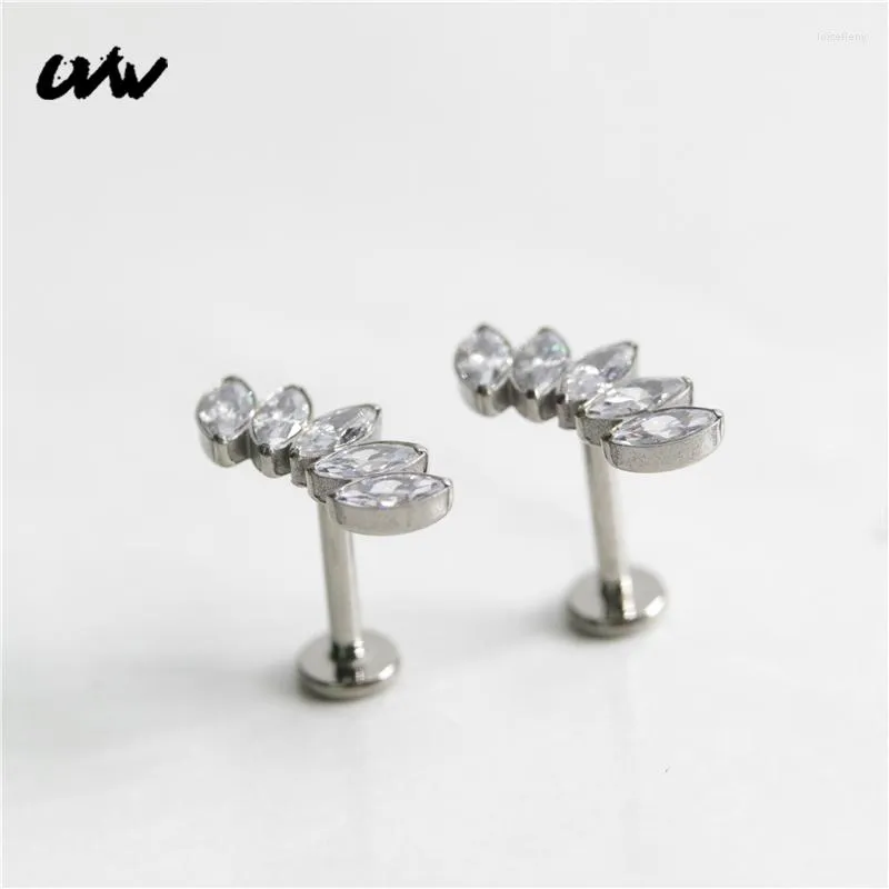 Boucles d'oreilles à clous en acier inoxydable et Zircon, 1 pièce, UVW663, à dos plat, pour femmes, bijoux de perçage, Brincos