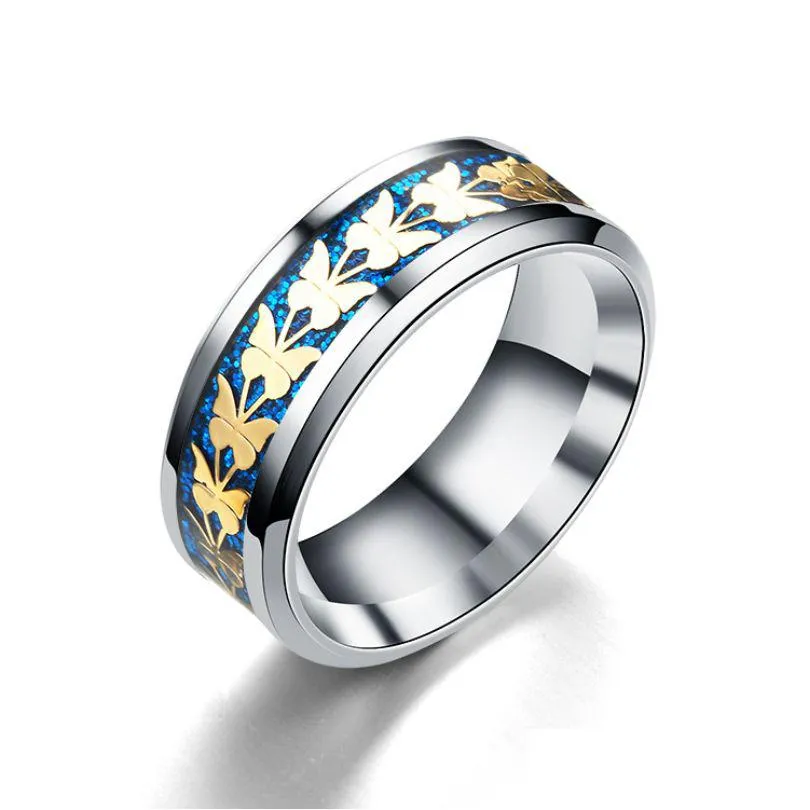 Band Rings Update Stainless Steel Butterfly Ring Gold Sequin Engagement Fashion Jewelry For Women Men Drop Delivery Dhiqo