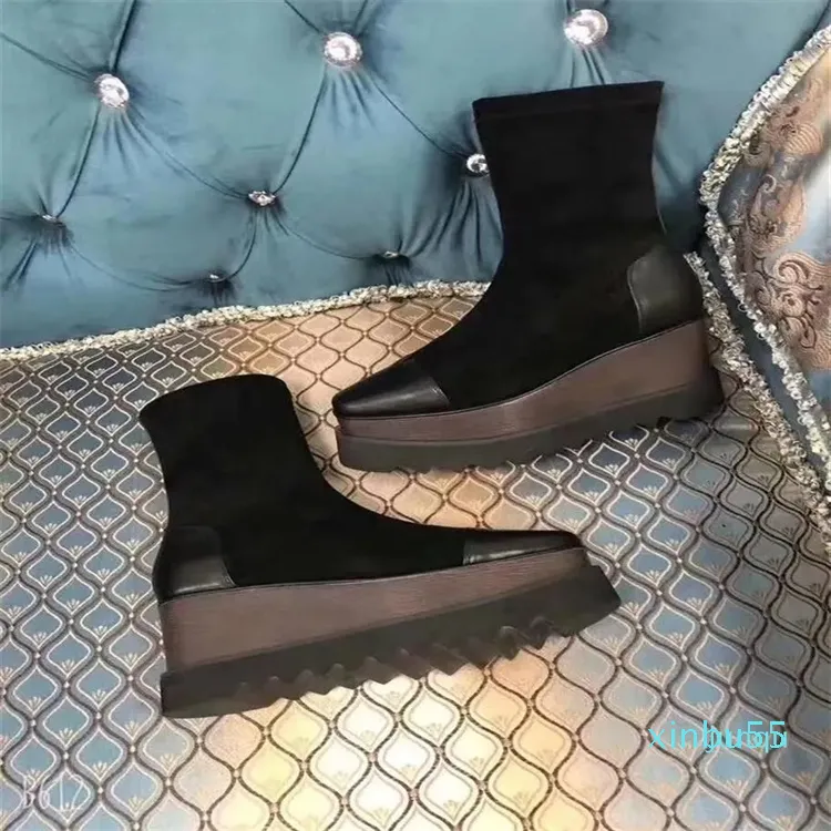 Diseñador de lujo negro nude naranja plataforma elástica botas cortas cuña zapatos de moda