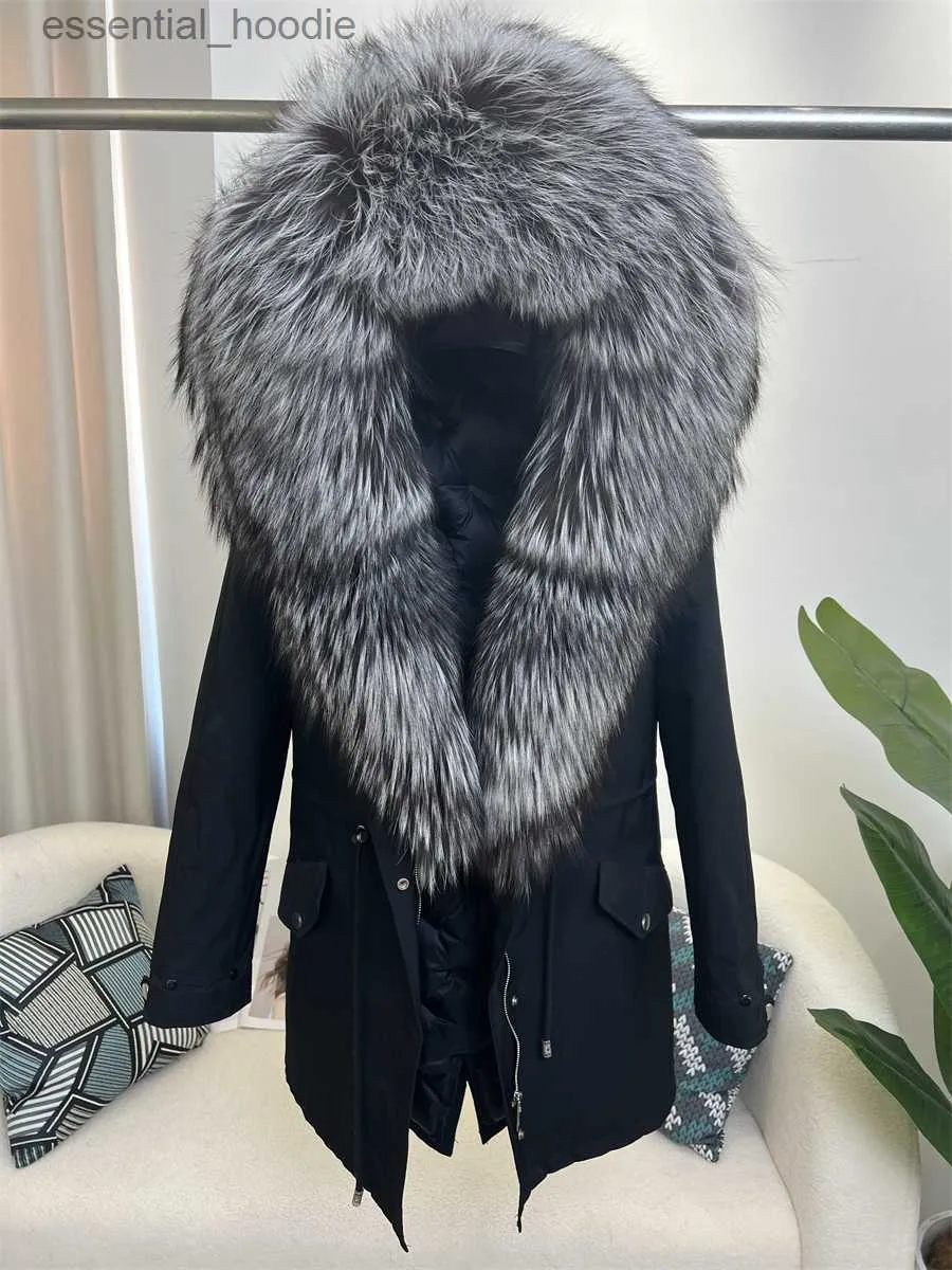 Women's Winter Parka: Real Fur Collar, Duck Down Filled, Hooded Long Coat,  Detachable Fox Fur Trim, Warm Big Outerwear