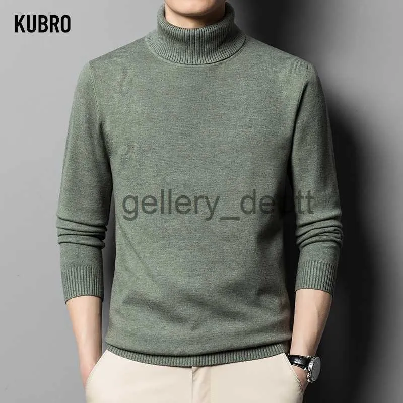 Maglioni da uomo KUBRO 2023 Autunno Inverno Nuovi uomini di alta qualità dolcevita maglione di lana tinta unita lavorato a maglia stretto caldo casual fondo pullover top J230920