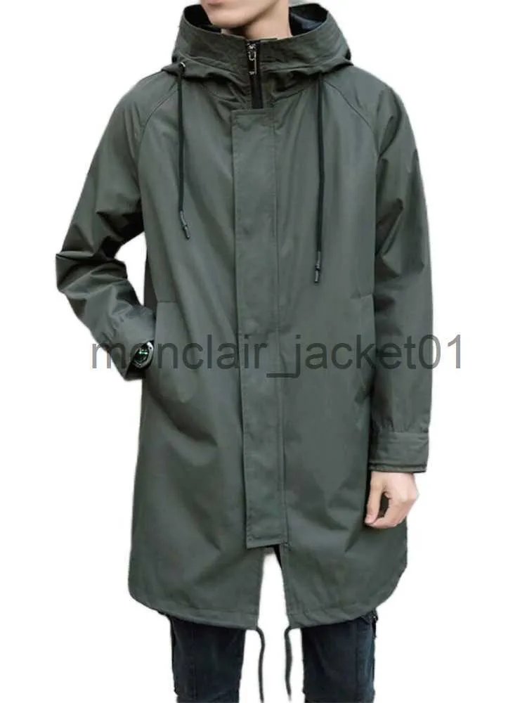 Men's Trench Coats Men's Hooded Trench Coat Mid-length Windbreaker Jacket Waterproof Spring Autumn Casual Overcoat Men Fashion Clothing J230920