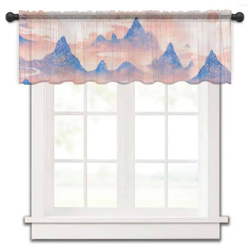 Rideau Art montagnes abstrait encre cuisine petite fenêtre Tulle transparent court chambre salon décor à la maison Voile rideaux