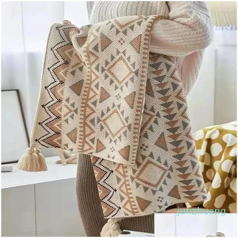 Blankets Plaid Tassel Knitted Bohemian Soft Tapestry Geometric Nap Blanket Vintage Home Decor Sofa