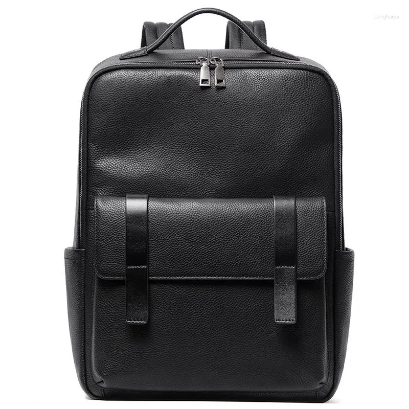 Mochila masculina de couro genuíno de grande capacidade 15,6 polegadas bolsa para laptop design de moda vários bolsos bolsas escolares masculinas