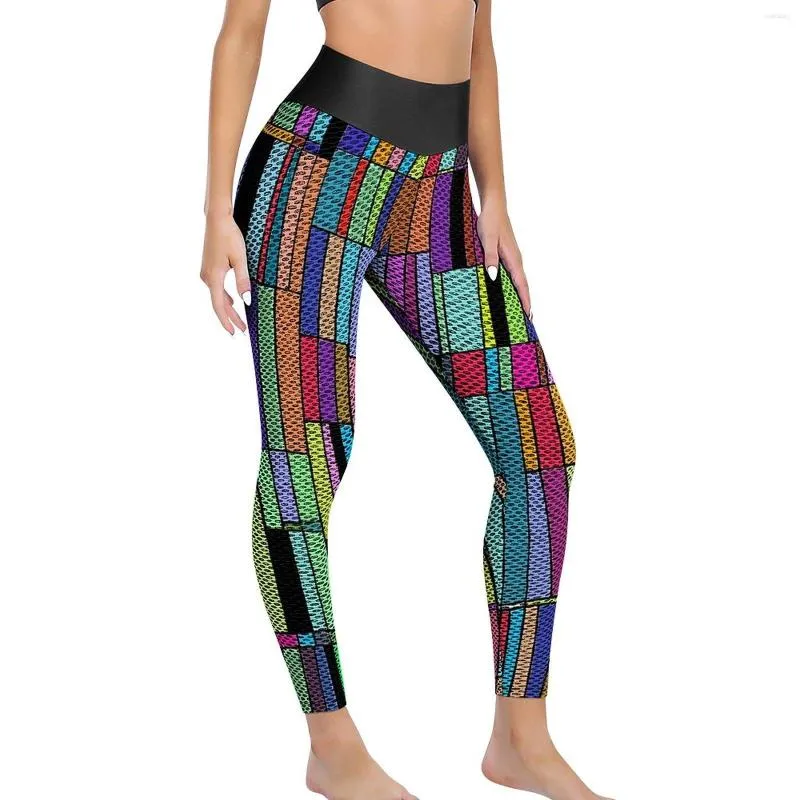 Calças ativas colorblock yoga feminino abstrato estante leggings push up estética de secagem rápida gráfico corrida esporte