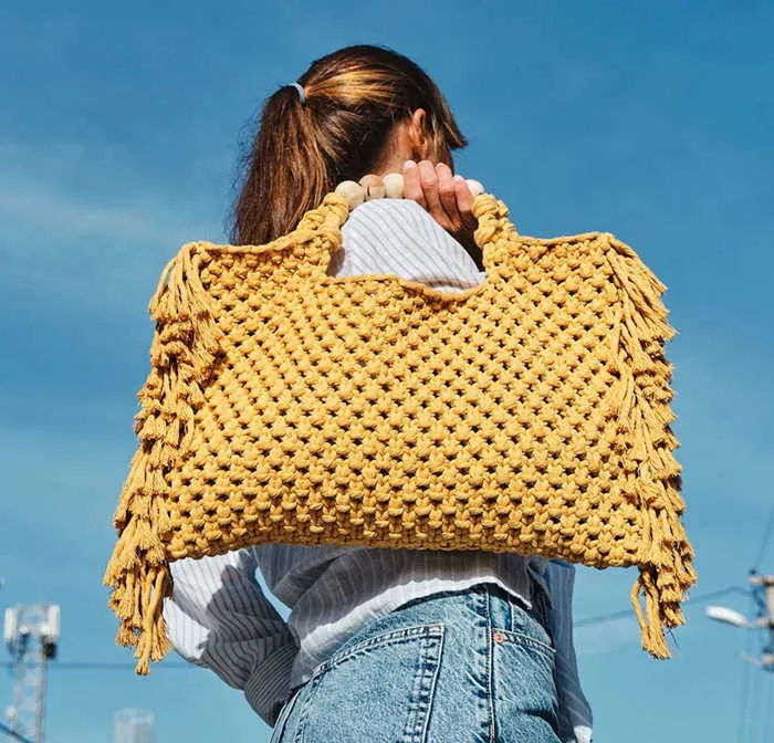 Macrame väska grossistkvinnor virka boho chic sommar frans strand tygväska elfenben lila grön blå svart gul 220920