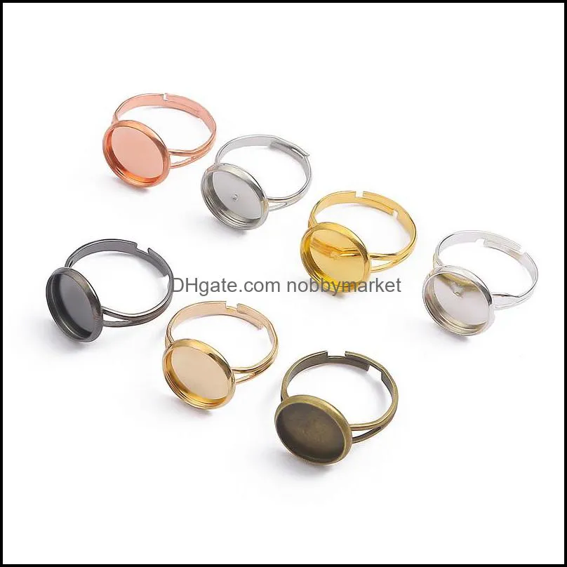 Schmuckeinstellungen 10 Teile/los Dia10 12 14 16 18 20 25 mm Einstellbare leere Ringbasis FitGlass-Cabochons Cameo-Tablett DIY-Herstellung Dro Dhgarden Otcpf