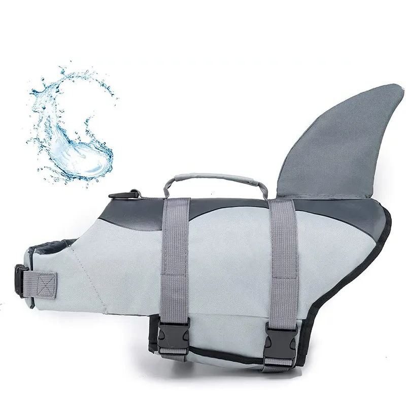 Hundkläder Pet Safety Swimsuit Life Jacket Ripstop Lifesaver Shark Vests med räddningshandtag för simning Pool Beach Boating 230919