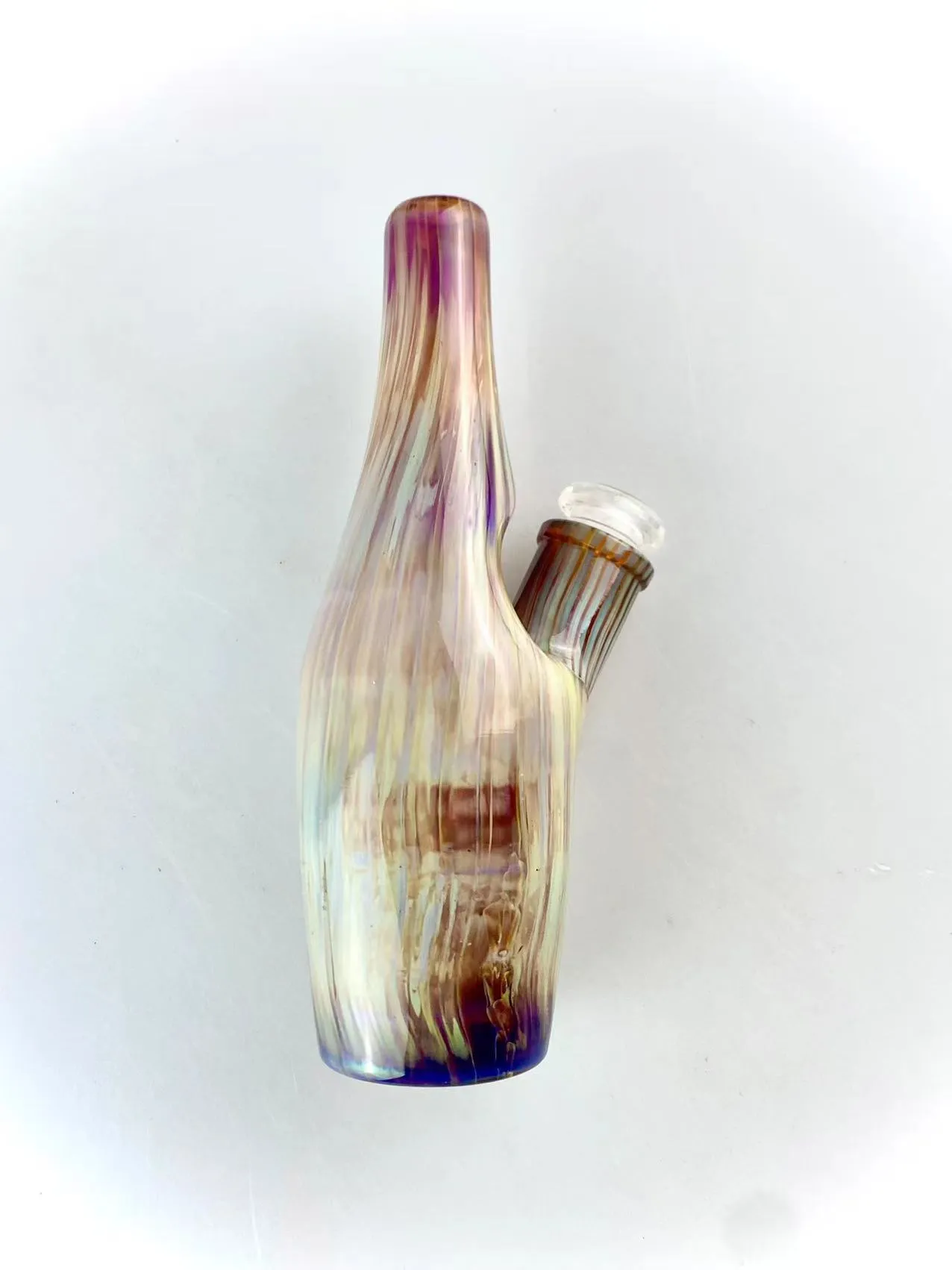 handmade sake bottle double amber violet colored , with a downstem and a 14mm clear bowl