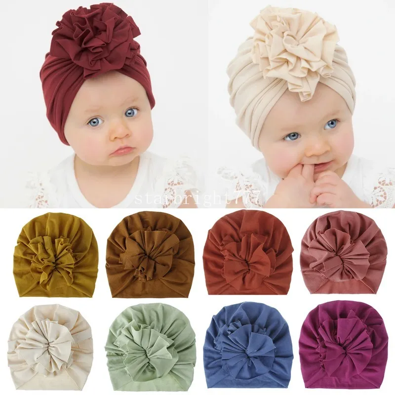 Cores vintage recém-nascidos bonito gorro bebê meninas modal flor gorro doce cor skullcap turbante chapéu macio bebes gorras para criança