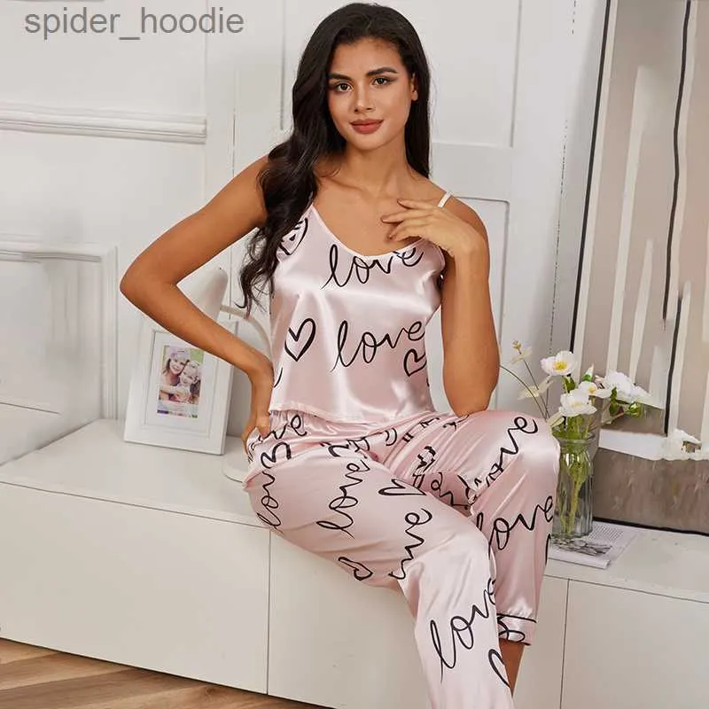 Women's Sleep Lounge Women's Pijamas Sexy Lingerie Silk Pajamas Set Sleepwear Satin Cami Vest with Trousers Nightwear Pyjama Femme Pijama Mujer Pj L230920