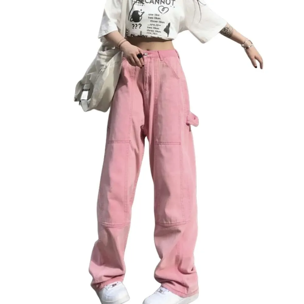 Kvinnors jeans designer mode lyxig toppkvalitet rosa för kvinnor punk hippie streetwear wide ben byxa harajuku akademiska denim byxor vintage full längd