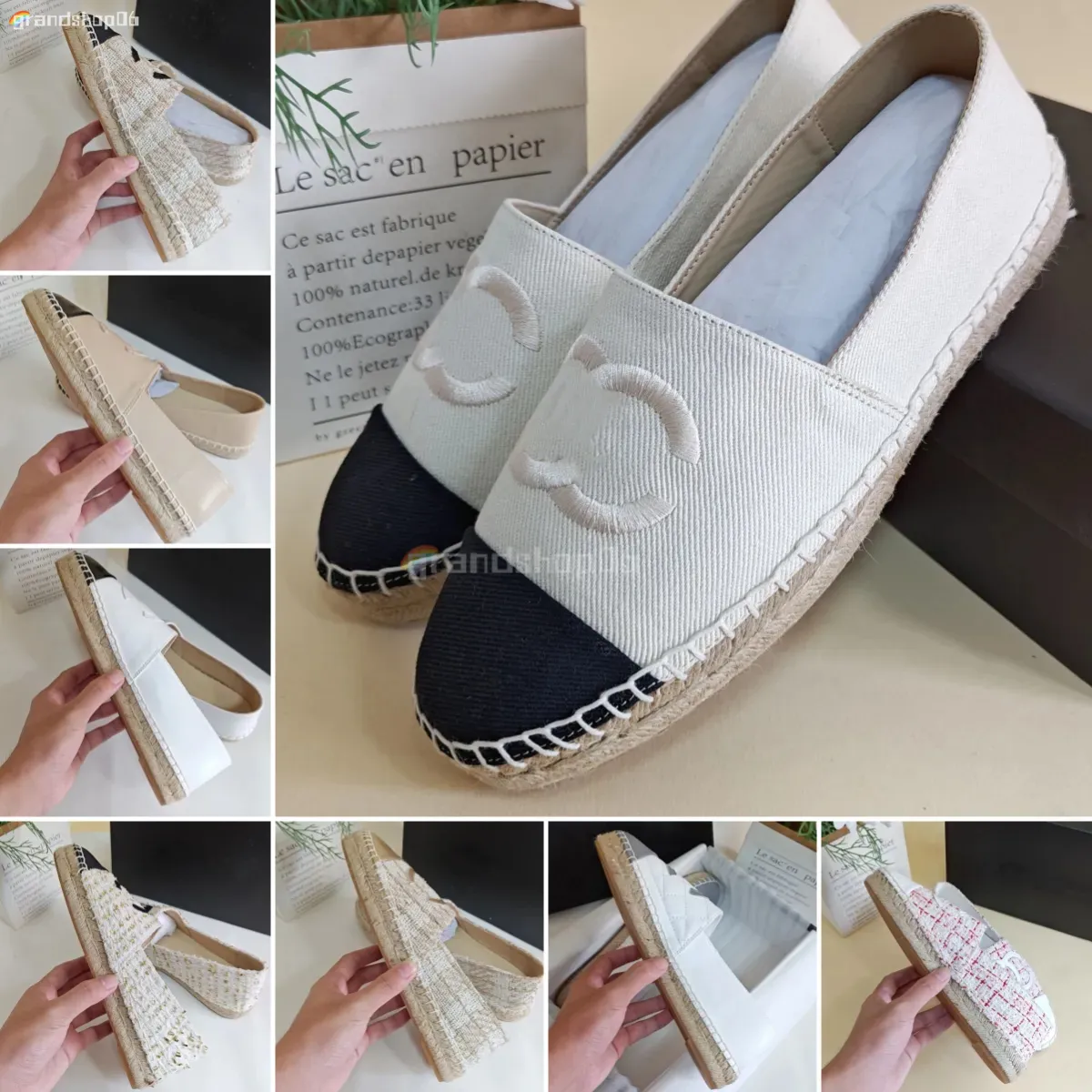 Scarpe di design di lusso Top Fashion Denim Sapatos Espadrillas Paglia Pescatore Tacco piatto Scarpa Pigro Zapatos Mujer Casual Lino cartone animato