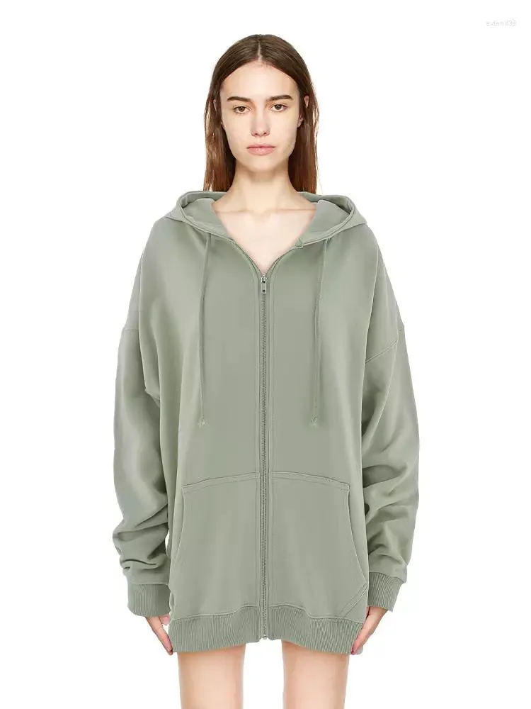 Sweats à capuche pour femmes PUWD Femmes Vert Zipper-Up Sweatshirts 2023 Automne Mode Dames À Capuche Couleur Unie Manches Longues Manteaux Femme Élégante