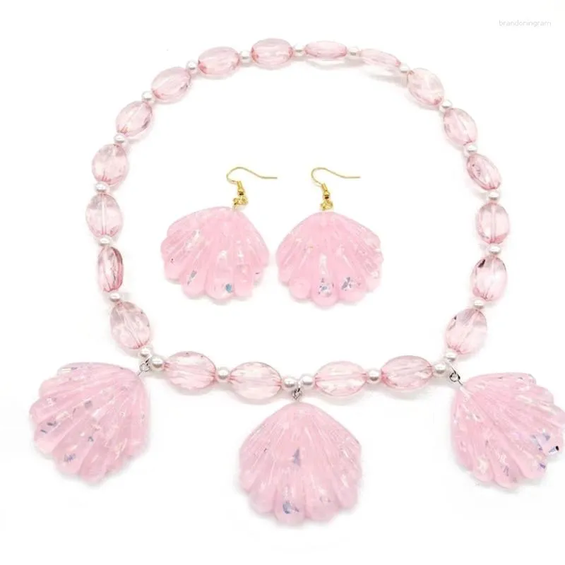 Naszyjniki Ustaw eleganckie syreny cosplay biżuteria różowe skorupki
