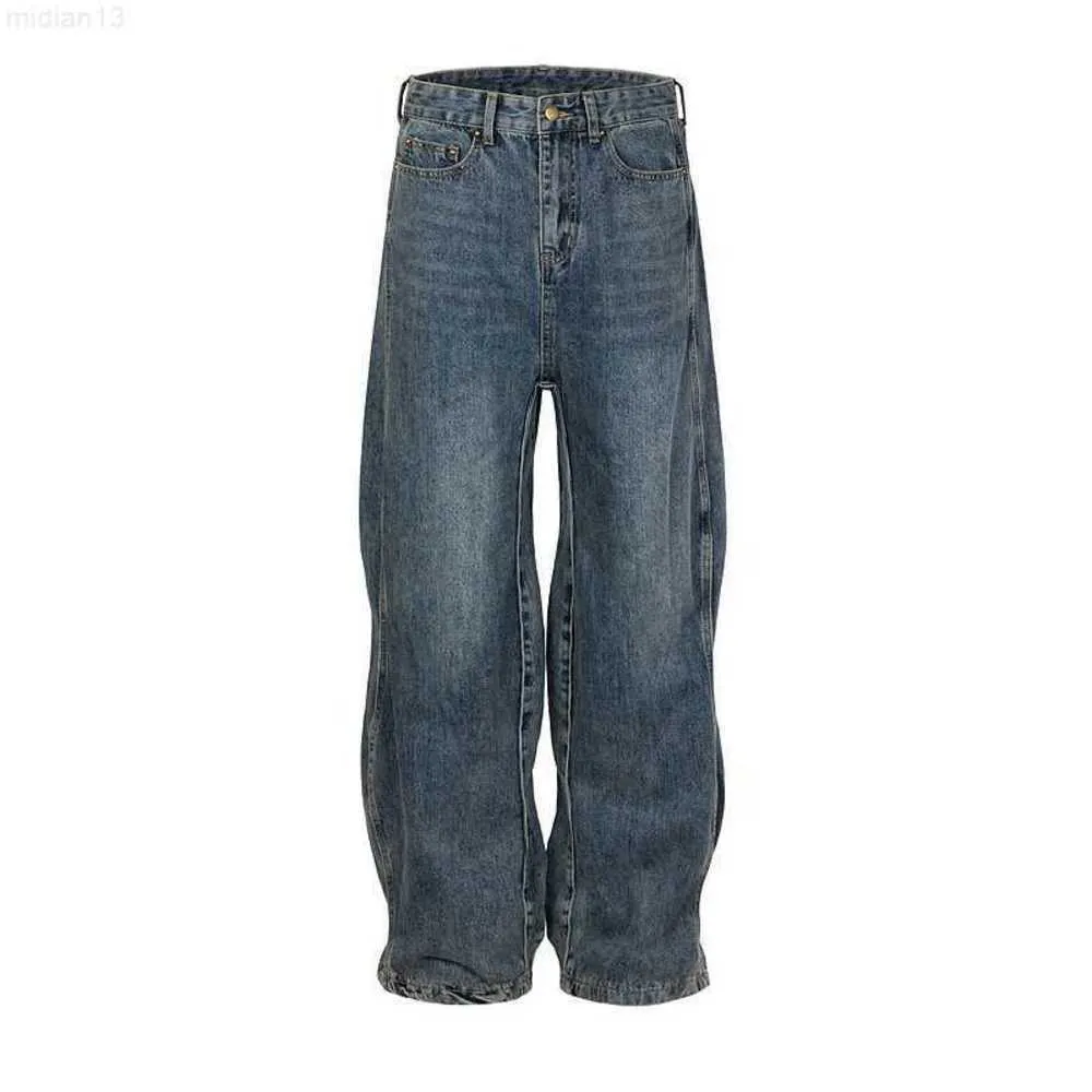 High Street Trendy Brand Washed Blue Twisted Wave Gestreifte gerade Röhre Loose Fit Jeanscg2r