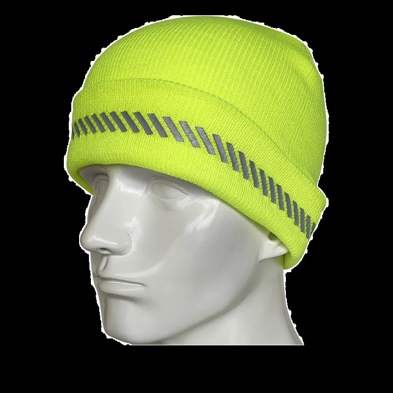 Beanie Skull Caps High Visibility Safety Beanie Reflective Libbed Hats暖かい冬のボンネット走りのためのハイキングサイクリング230919