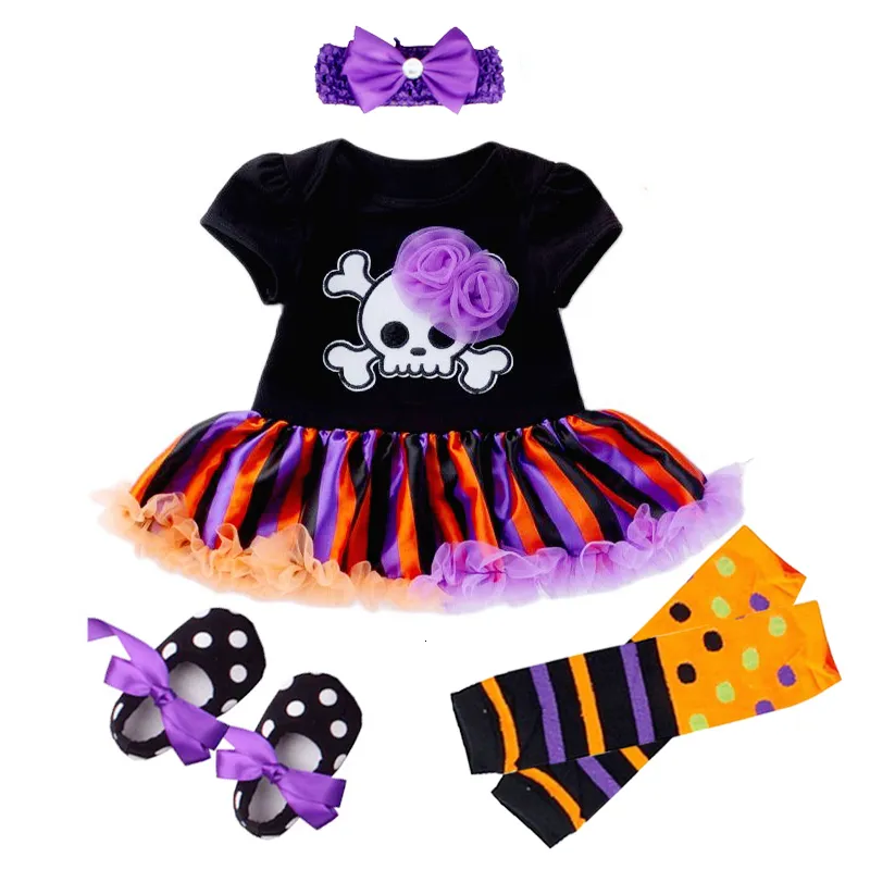 Pagliaccetti Bambino Simpatico Cartone Animato Neonato Ragazza 024 Mese Halloween Modello Teschio Neonato nato Tuta Set Costumi 230919