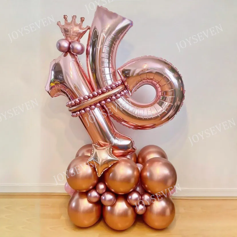 Dekoracja imprezy 32PCS Rose Gold Liczba Folia Balony Zestaw metaliczny lateks na wszystkiego najlepszego z okazji urodzin 16 18 25 30 40 50 Dekoracje 230920