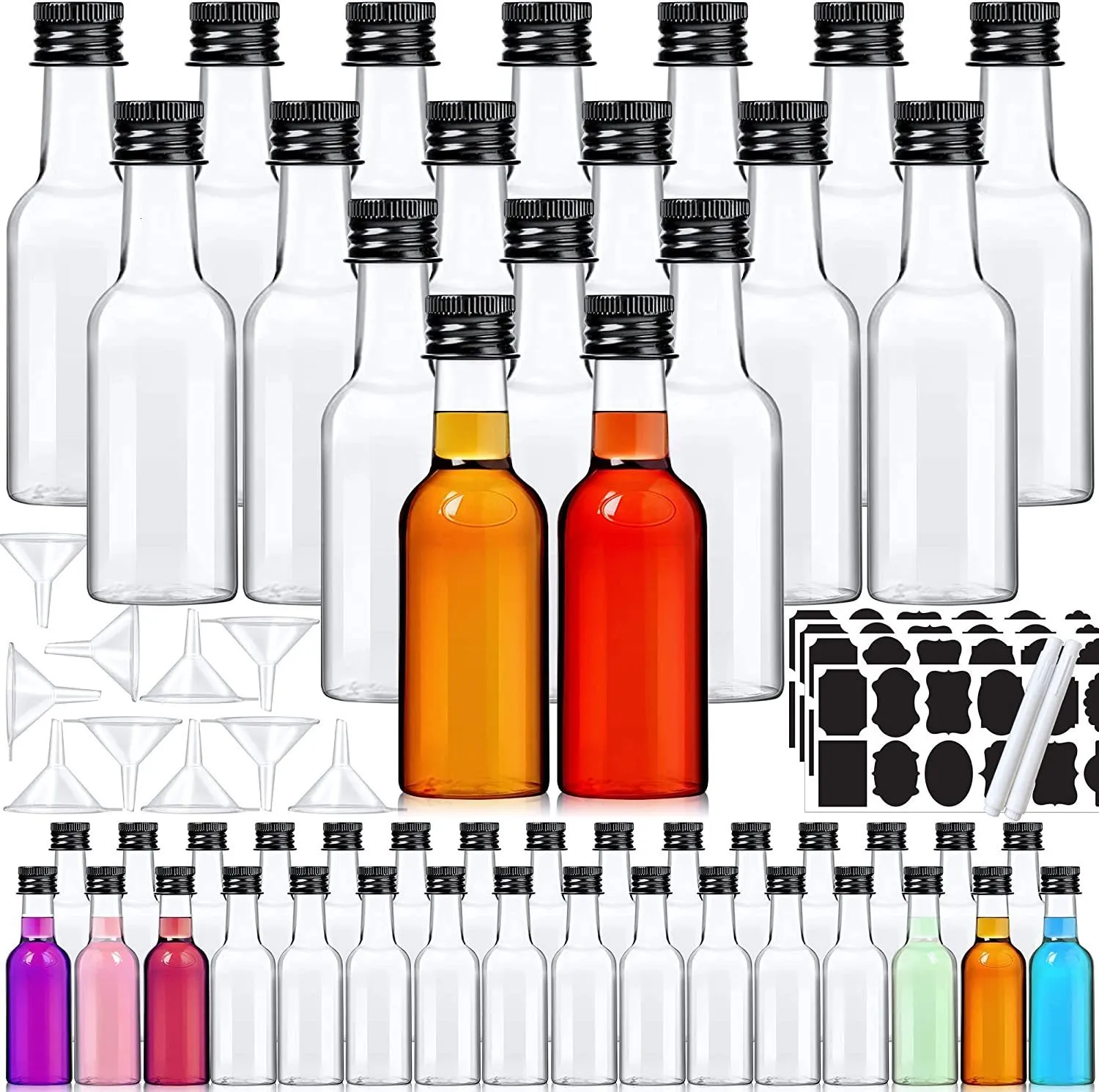 Bar Tools 50Pack 1.9Oz Mini Liquor Bottles Plastic Little Spirit Bottle with Black Cap Alcohol Bottles for Cocktail Party Favors Wedding 230920