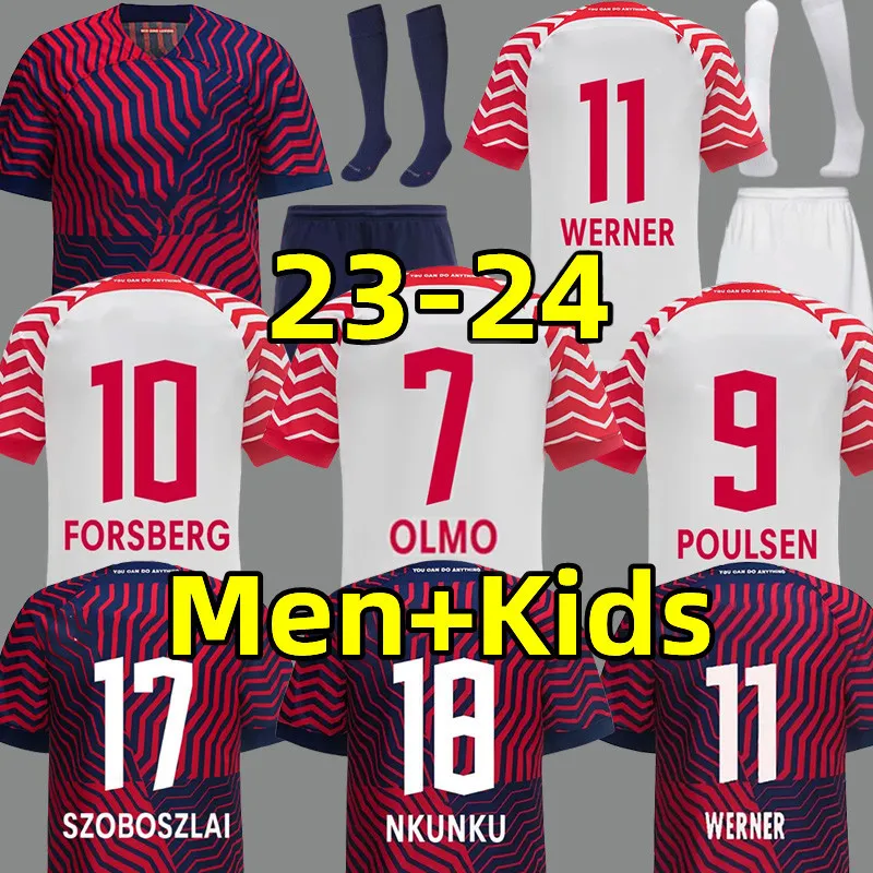 23 24 Olmo Openda Soccer Jerseys WERNER RBL Poulsen FORSBERG Carvalho Seiwald HAIDARA Orban Simakan Klostermann Leipzigs 2023 2024 Maillot de football Hommes Enfants Kits