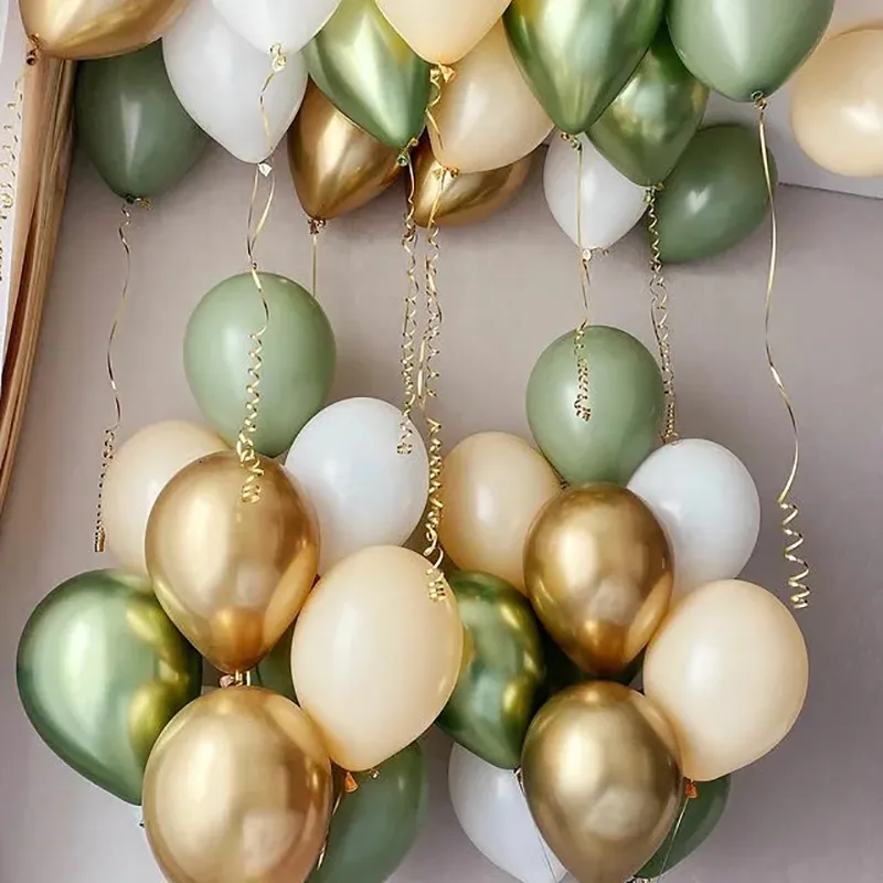 Decorazione del partito 40 pz 10 pollici Avocado Verde Pelle Colore Palloncini in lattice Baby Shower Matrimonio Metallico Oro Globos Forniture di compleanno 230920