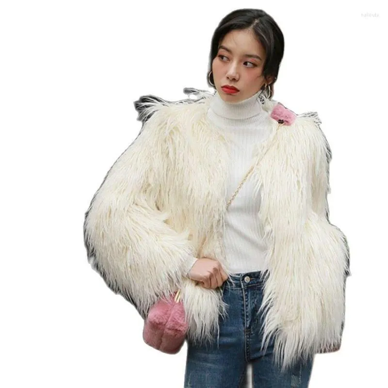 Veste en fourrure pour femmes, vêtement d'automne et d'hiver, grande taille, fausse veste de loisirs en mouton de mongolie, mi-longue, S-6XL