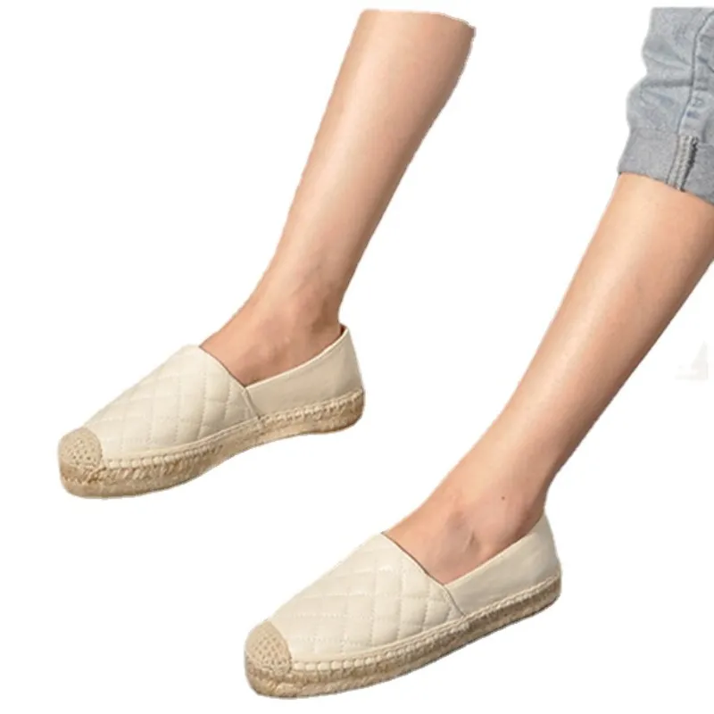 Selling Fashion Women Espadrilles Shoes Flats Slip-on Comfortable Lady Loafers Slip Gingham Walking Genuine Leather Lady Casual Brand Dress Girls Shoe