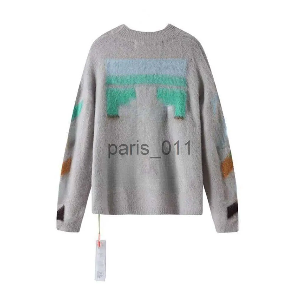 Pulls pour hommes Pull en laine d'hiver Sweat-shirt tricoté Ow Designer Sweat à capuche Col rond Pull Manteau Hommes Femmes Collier Mohair Pulls Hommes T-shirt Oversize Veste chaude