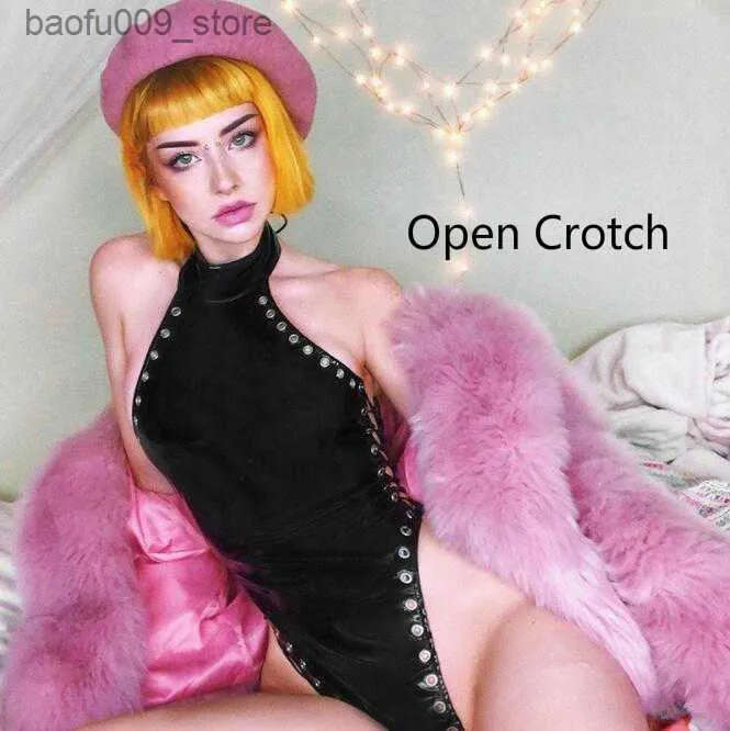Erotic Sexy Open Crotch Latex Lingerie Body Suits, Women Pvc