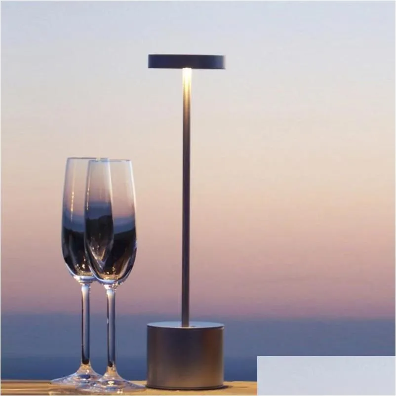 table lamps rechargeable cordless led lamp 2-levels brightness night light portable metal desk restaurant bedroom bar room eltable d otrra