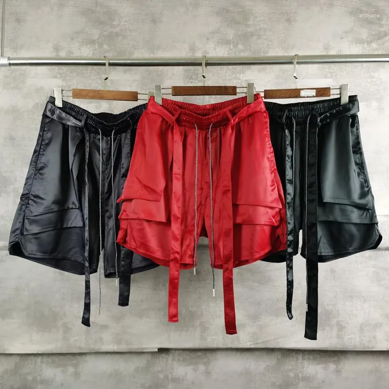 Shorts masculinos streetwear funcional fita bolsos cordão náilon verão joelho comprimento hip hop oversized mens curto jogger em linha reta