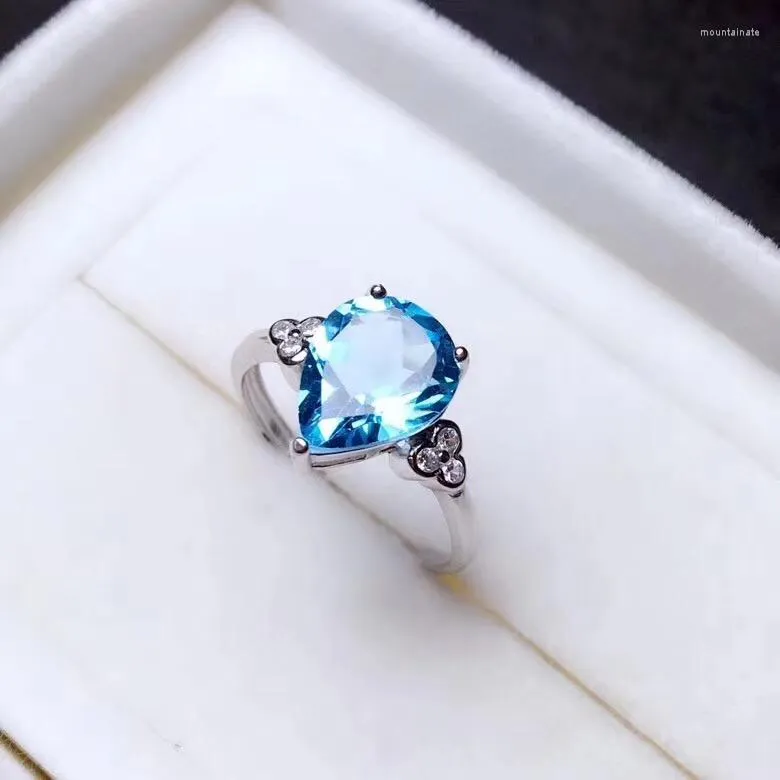 Anéis de cluster Anel de topázio azul natural real 925 prata esterlina para homens ou mulheres 8/10 pedras preciosas
