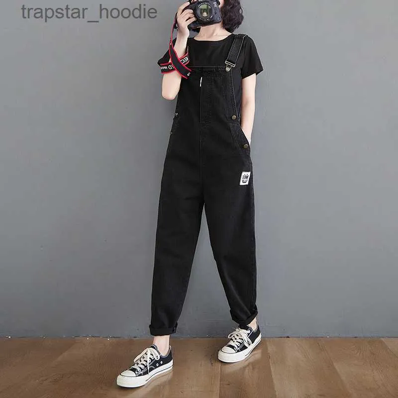 Kobiety Jumpsuits Rompers #1422 Wiosna lato czarny dżins Jokes Kobiety swobodny dżins kombinezon dla kobiet dżinsowe dżinsowe kostki dżinsowe rompers luz luz L230921