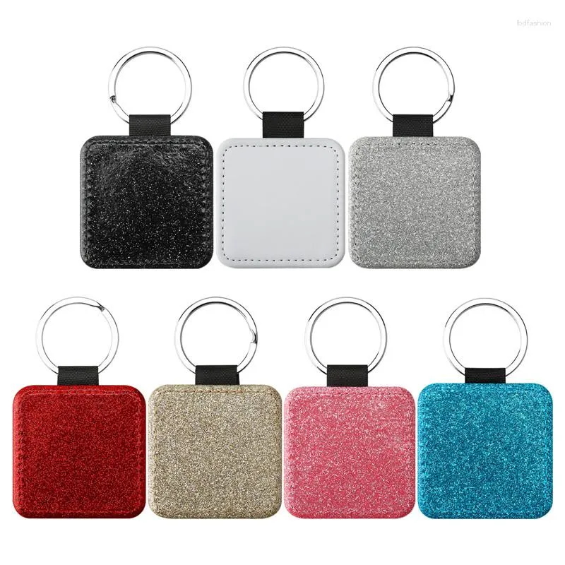 سلاسل المفاتيح تسامي فارغة pu leahter glitter keychain materials 100pcs/lot