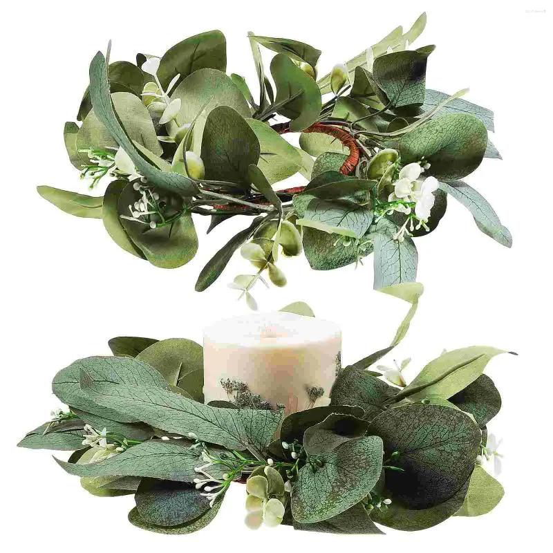 Candle Holders 2 Pcs Rings For Spring Pillars Flower Tabletop Decoration Pe (plastic) Small Eucalyptus Wreath Candles