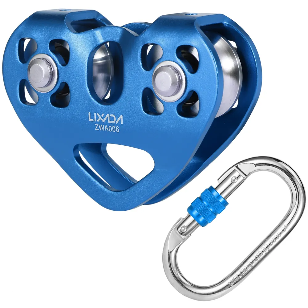 Carabiners Lixada 30kN Cable Trolley Pulley Dual Pulley with 25kN Srew Locking Carainber For Rock Climbing Caving Aloft Work Rescue 230921