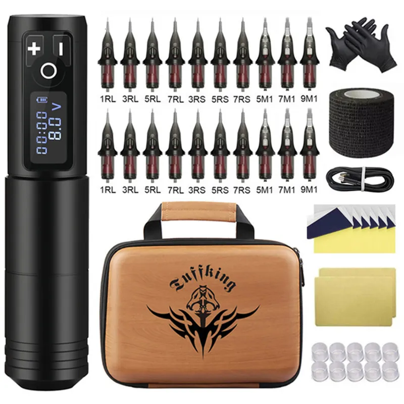 Kit penna wireless per macchinetta per tatuaggi Batteria 1800mAh con alimentazione portatile Potente motore coreless Display a LED digitale per Body Art 230921