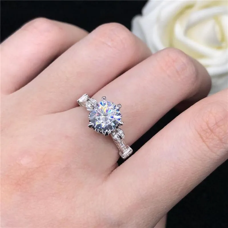 Küme halkaları orijinal 18K beyaz altın yüzük 7.5mm 1.5ct moissanit nişan için Lady Shiny ifadesi hediye gelin Sonsuza dek son