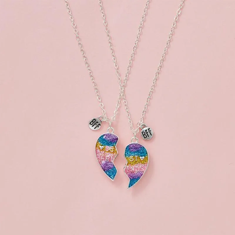 Pendant Necklaces European And American Fashion BFF Good Friends Gradient Drip Oil Children's Necklace Flat-Shaped Cartoon Suit Items