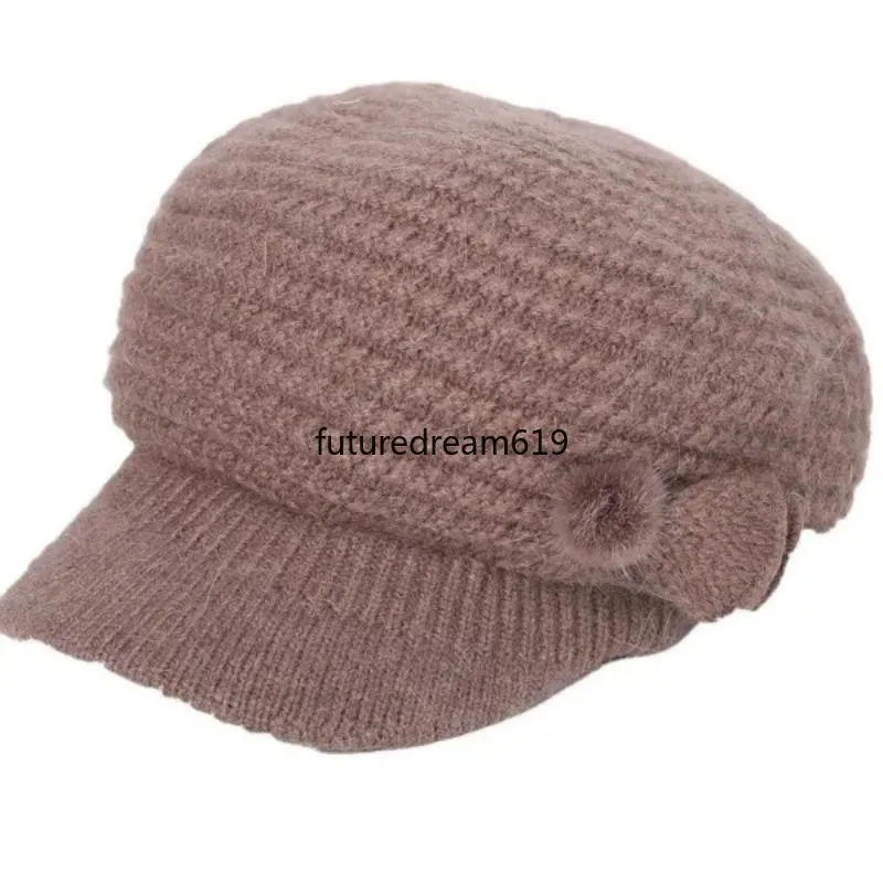 Warm Rabbit Fur Hat Caps Winter Knit Stingy Brim Hats for Women Solid Fashion Accessories