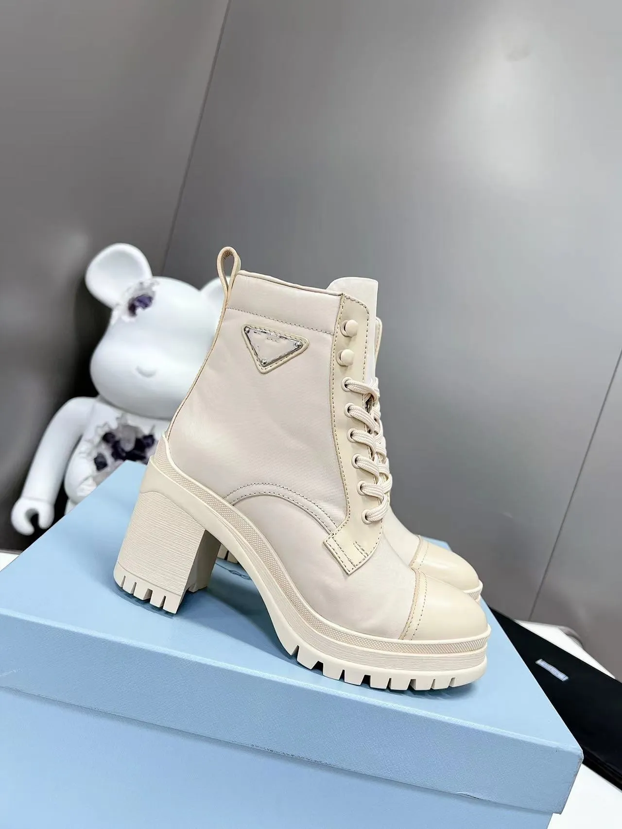 23 New Short Boots Long Boots Designer Brand Boots Nylon Lace Up Short Boots Women's Fashion Boots White Black Fresh Small Style Size 35-40