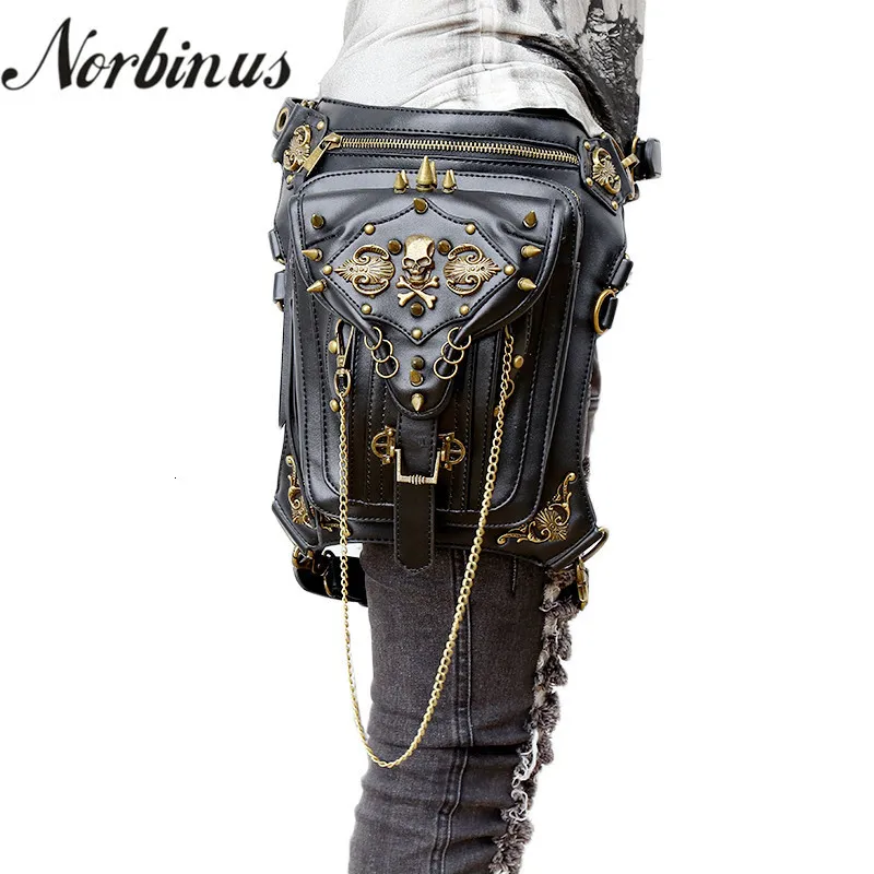 Skull Rock Gothic Leather Waist Bag Retro Fanny Pack, Shoulder